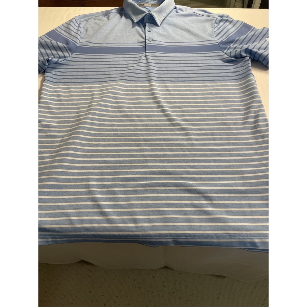 Adidas Golf Textured Jacquard Polo Shirt Large - Blue Stripe